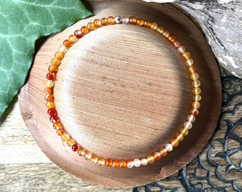 Carnelian Anklet Gemstone Beaded Ankle Bracelet Crystal Healing MOTIVATION VITALITY Success Positivity