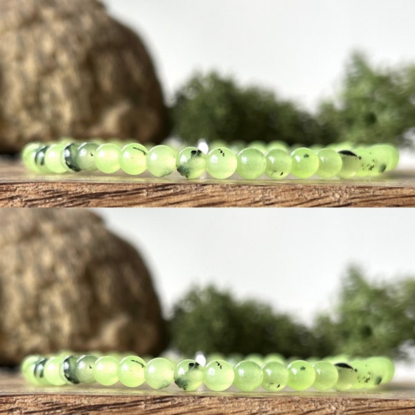 Prehnite Bracelet Crystal 4mm Beaded Natural Gemstone Healing HEAL THE HEALER Meditation