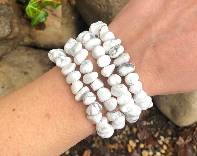 Natural Howlite Bracelet Crystal Healing Gemstone CALM MIND Past Life Nuggets