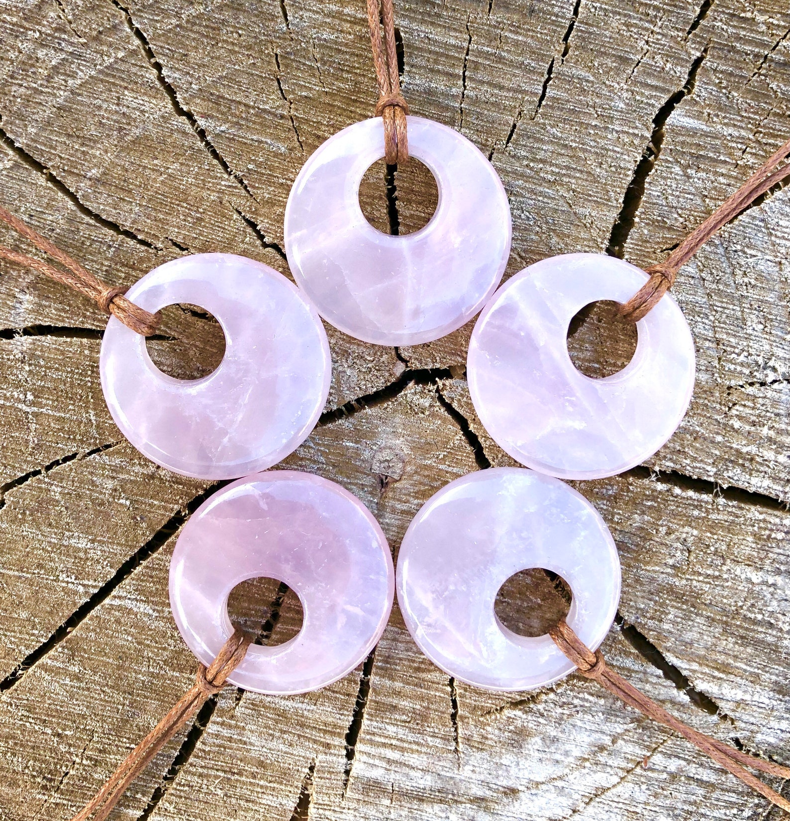 Rose Quartz Donut Necklace Pendant Natural Gemstone Crystal Etsy