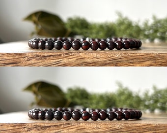 Bloodstone Bracelet Beaded 4mm Crystal 925 Sterling Silver Healing Gemstone GUIDANCE PROTECTION