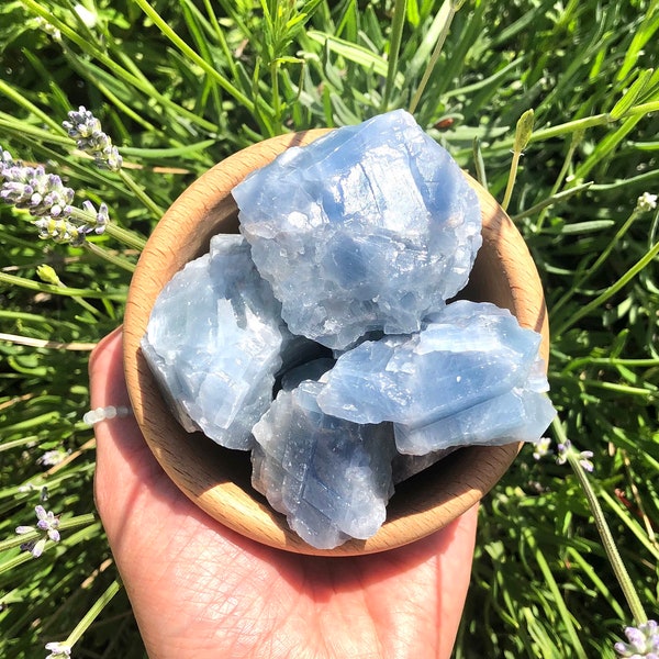 Raw Blue Calcite Crystal Rough Gemstone Reiki Healing Natural ANXIETY POSITIVITY