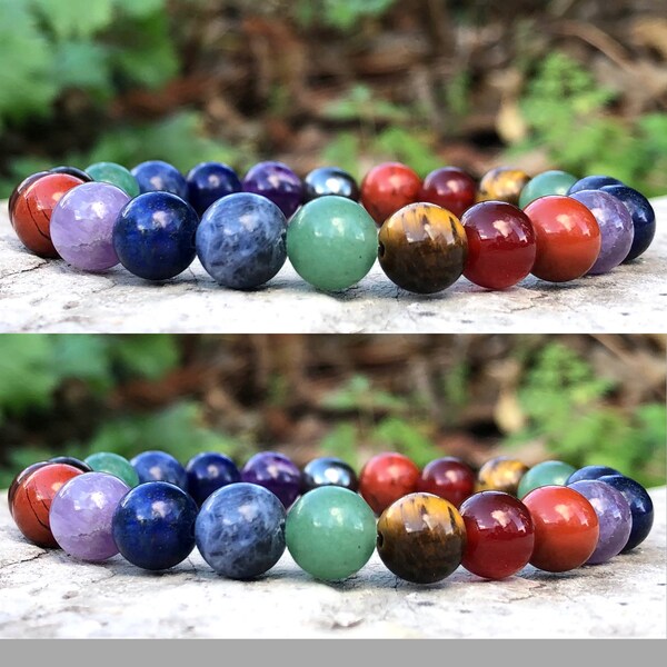 7 Chakra Healing Stone Bracelet – Natural Gemstone Bracelet With Braided Rope, Made In USA