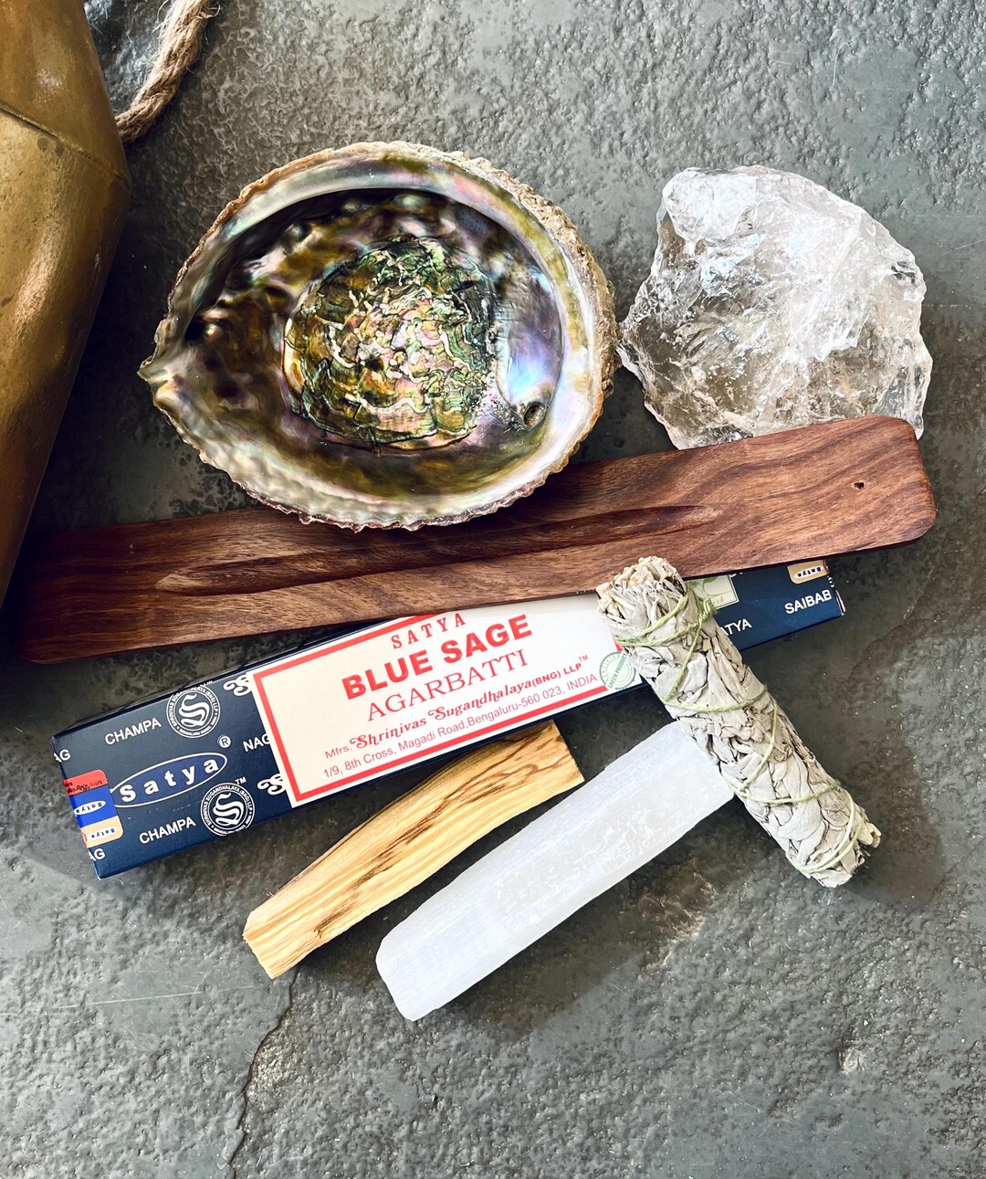 Cleansing Set Crystal Abalone Smudging Shell Sage Smudge Palo Santo ...