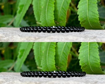 Black Tourmaline Bracelet 4mm Beads Crystal Healing Gemstone PROTECTION SHIELD Negative Energy