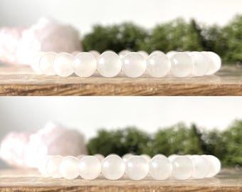 Mangano Calcite Bracelet Crystal Healing Gemstone 8mm Heart Chakra PEACE & SERENITY