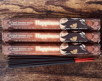 HAPPINESS SPELL Incense Sticks ELEMENTS Handmade Indian 20 x Sticks Stamford Hex