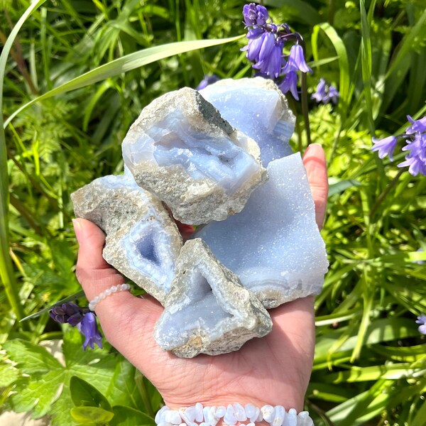 Raw Blue Lace Agate Druzy Geode Rough Crystal Reiki  Healing Gemstone Throat Chakra Crystalline