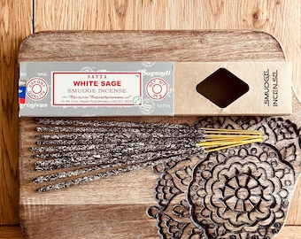 WHITE SAGE | Smudge Satya Incense Indian Sticks Hand Rolled Smudge Sticks Vegan Friendly