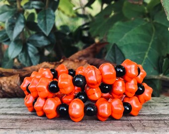 Halloween Pumpkin Gemstone Bracelet Crystal Healing Black Obsidian Pumpkin Duo