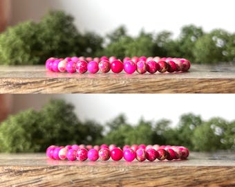 Pink Imperial Jasper Bracelet 4mm Gemstone Beaded Bracelet Crystal Healing NURTURER SPIRIT STONE
