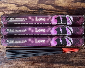 LOVE SPELL Incense Sticks ELEMENTS Handmade Indian 20 x Sticks Stamford Hex