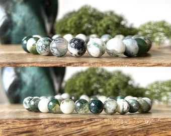 Tree & Moss Agate Gemstone Bracelet Crystal Reiki Healing Feng Shui NATURE MAGIC Heart Chakra