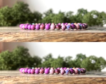 Purple Imperial Jasper Bracelet 4mm Gemstone Beaded Bracelet Crystal Healing NURTURER SPIRIT STONE