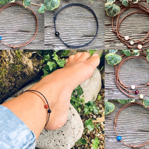 Bracelet de cheville avec pierres précieuses naturelles Cristal de guérison / Naturel / Reiki / Adapté aux végétaliens