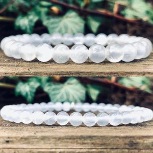 Natural Selenite Round Beads Bracelet, Crystal Stacking Bracelets