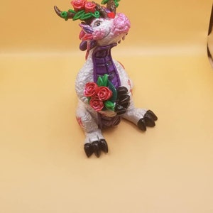 Valentine&#39;s Dragon figure. Unique gift idea. Clay dragon sculpture. Romantic dragon figure. Ooak original piece.