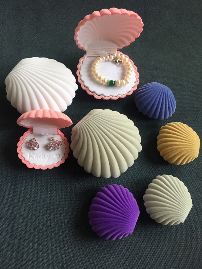 Seashell Jewelry Box Velvet and Plastic Velvet Shell Personalized Velvet Shell Earring Box,Nautical Earring Box Jewelry Box Earring Box