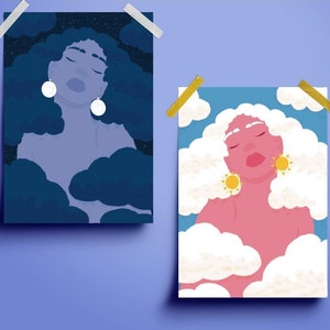 La tête dans les nuages - impression d'art fantastique enchanteur - créatures mythiques - décoration magique - fantaisie lunatique - oeuvre d'art originale art mural rêveur