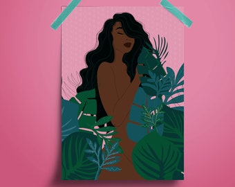 NATURIST - Green Thumb Delight - Plant Lady Print - Boho Home Decor - Graceful Black Woman Art - Afrocentric Decor - Inspirational Gift