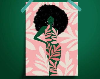 CROWN - Afro Art Print - Graceful Black Woman Art - Afrocentric Decor - Inspirational Gift - Afro Chic Art - Cultural Elegance