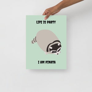 La vie est la fête Je suis pinata raccoon affiche