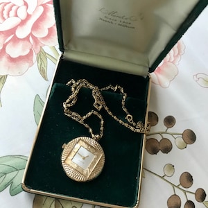 Antique Bulova Gold Filled Necklace Watch and Chain with Presentation Box