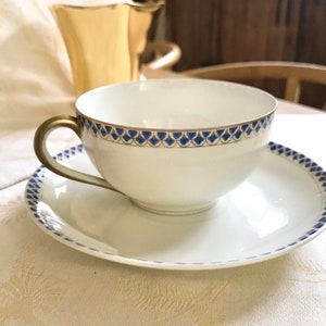 Rare Tea Cup & Saucer 1909-1915 Noritake Nippon Blue and Gold Gilt and Saucer Simple Elegance Antique Japanese Porcelain