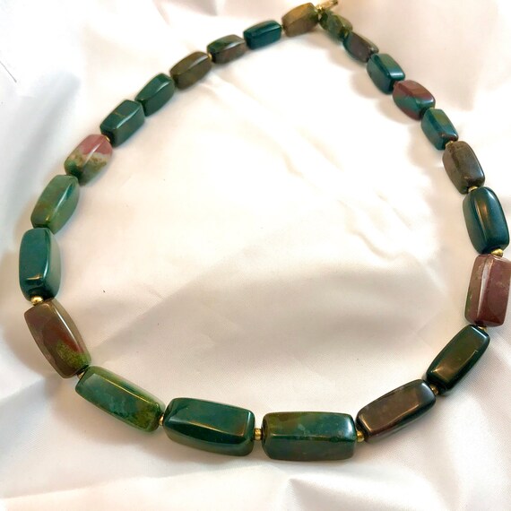 Bloodstone Bead Necklace Vintage Chunky Feng Shui