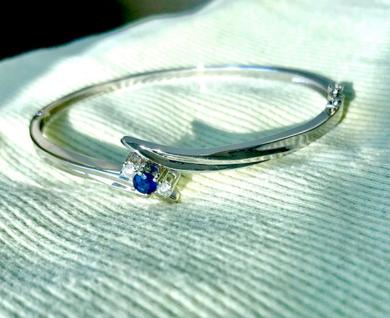 Sapphire Diamond White Gold Bracelet  - Pristine … - image 1