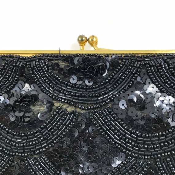 Vintage Deco Black Beaded Evening Bag Chain Clutc… - image 5