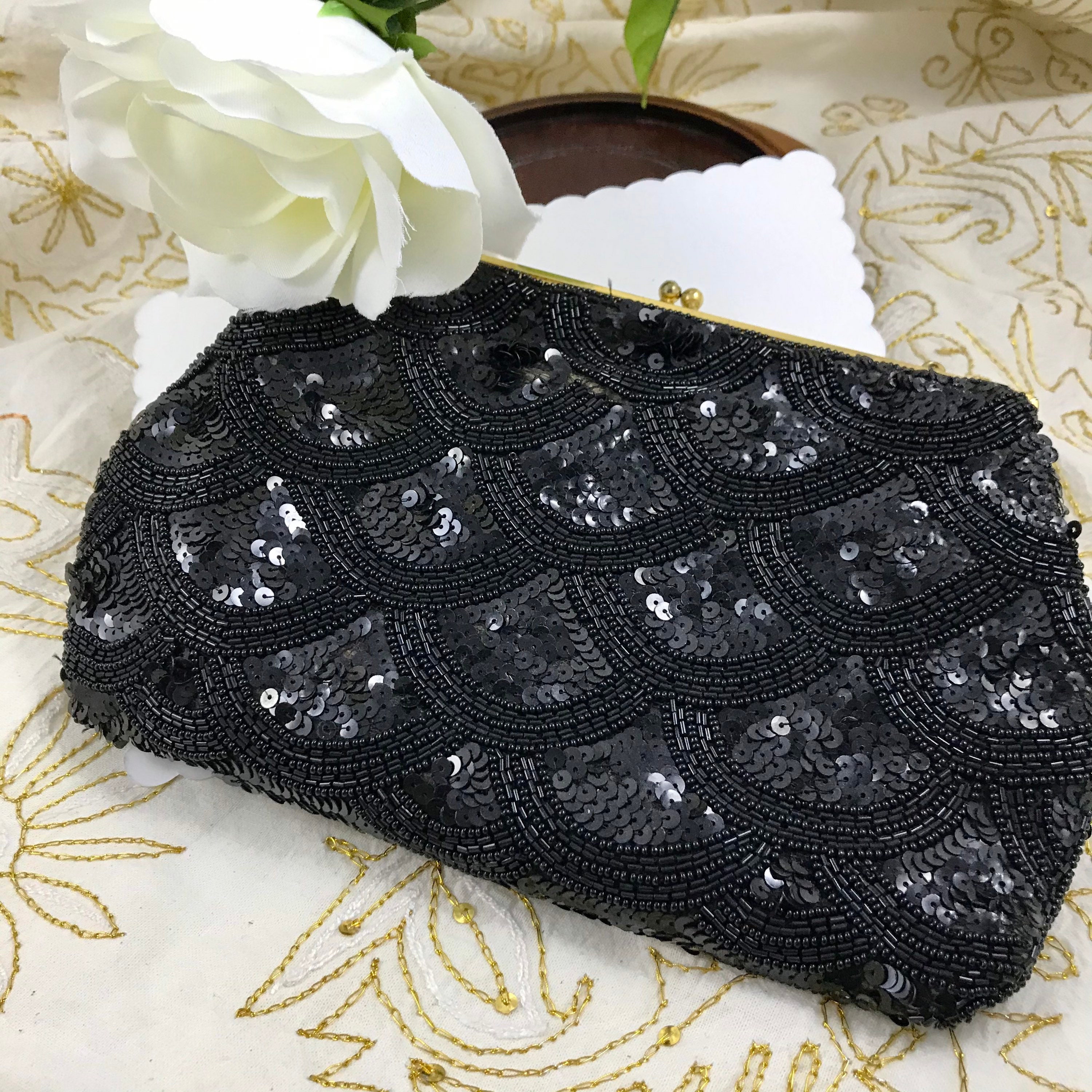 black beaded clutch purse