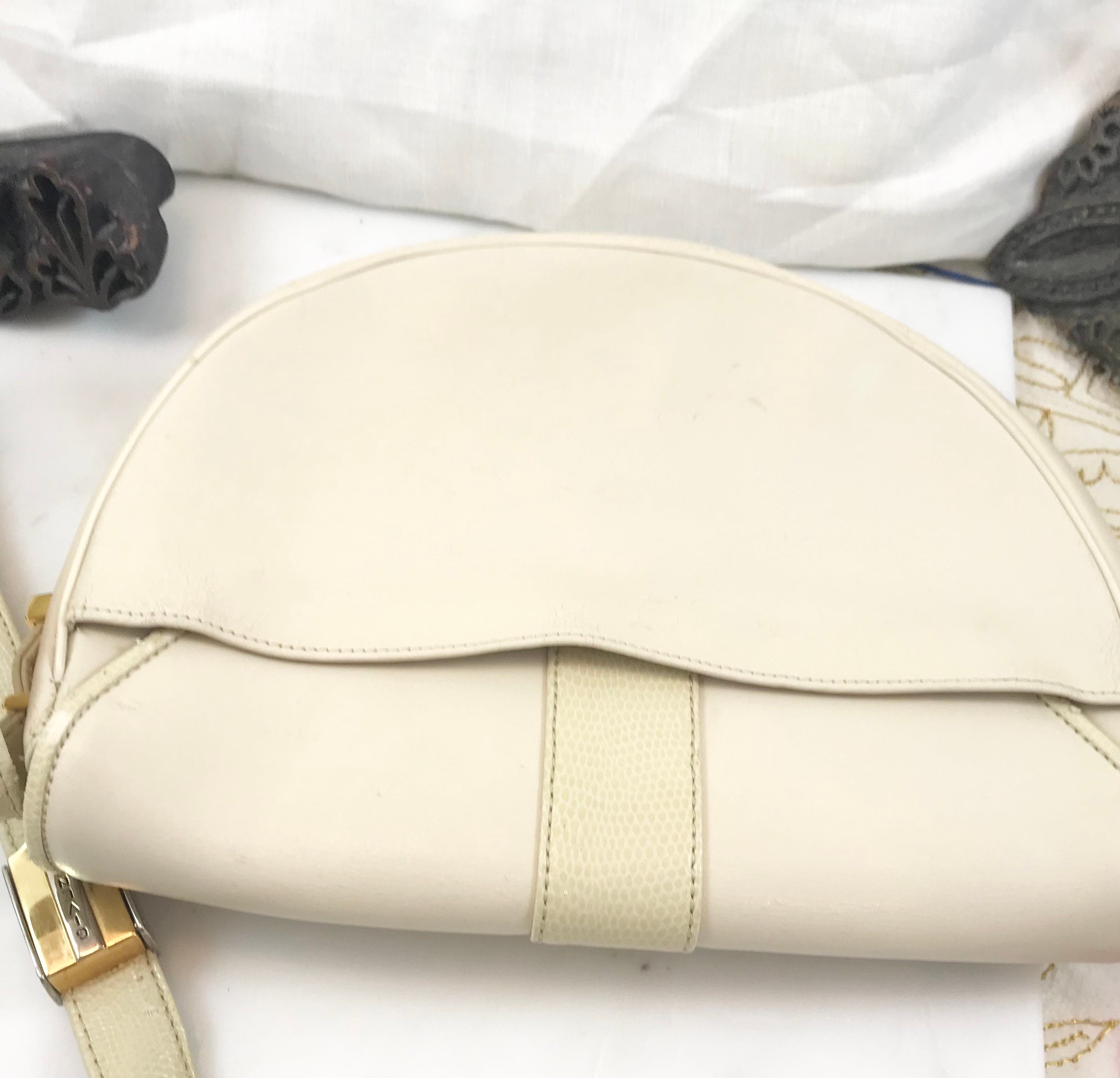 Vintage Givenchy Ivory Lambskin Crossbody Bag – Snake Trim, 1995