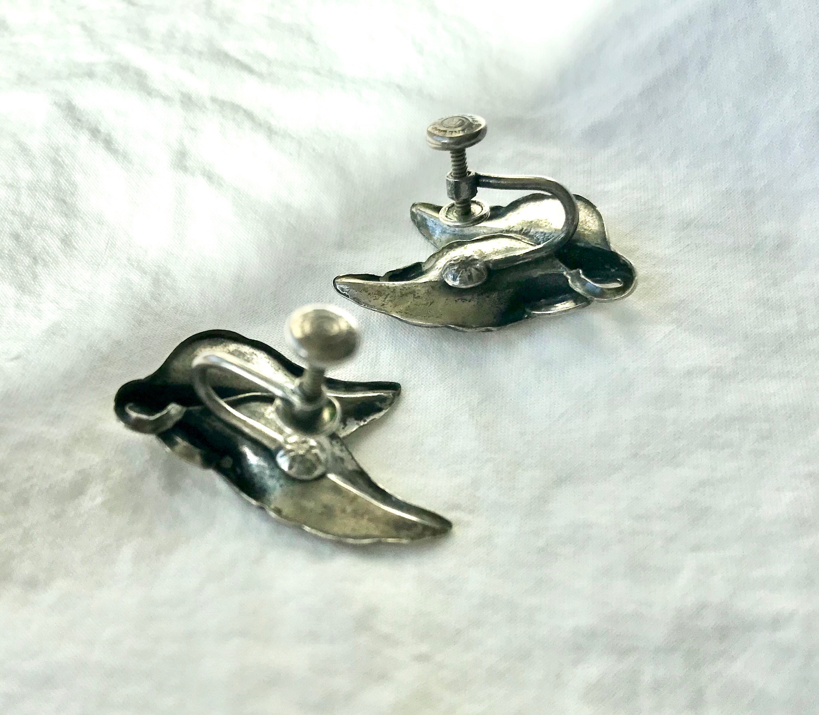 Vintage Sterling Danecraft Leaf Earrings, Screw Back, 1950's-1960's, 3 –  Maria's Vintage