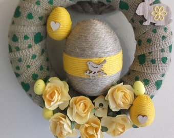 Easter wreath, spring, rustic, decoration, eggs, Easter eggs, bunny, yellow flowers, gift, spring wreath