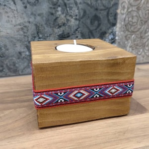 Wooden candle holder wood decorative tape Boho ethnic Indian gift decoration tealight decoration birthday gift gift for a friend