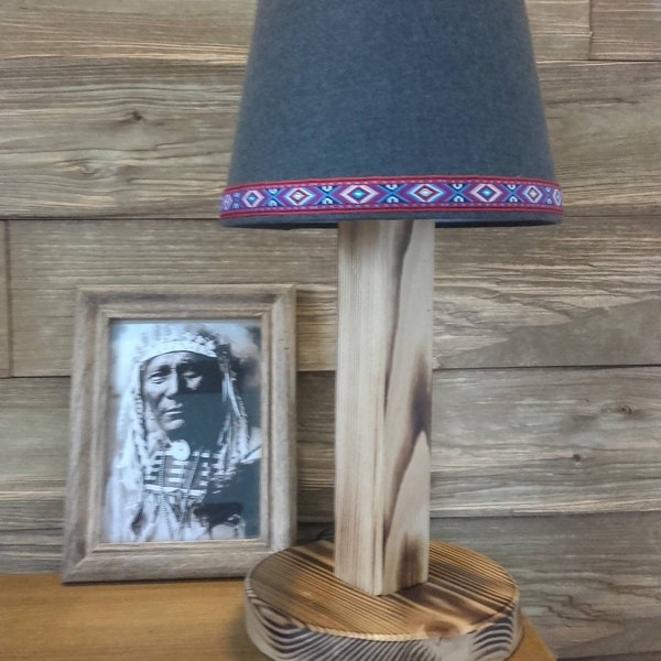 Lampka nocna lampa drewniana oświetlenie styl etno Boho indiański