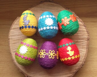 Easter eggs, string Easter eggs, string decoration, spring decoration, Easter, gift, natural decoration, colorful Easter eggs, flowers