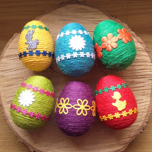 Easter eggs, string Easter eggs, string decoration, spring decoration, Easter, gift, natural decoration, colorful Easter eggs, flowers