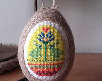Easter eggs Easter eggs jute string cross stitch bunnies folk ornament Easter decoration