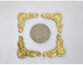 4 Pieces Art Nouveau Raw Brass Filigree Corners, Brass Stamping, Ful 0787
