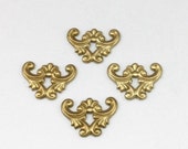 4 Piece, Raw Brass Filigree of Victorian Scrolling, Brass Stamping, Metal Stamping, Made in USA, Sal 9005