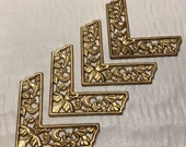 4 Pieces of Raw Brass Filigree Corners, For Stained Glass Jewelry Boxes and Frames, Ornate with Scrolling, Sag 6445