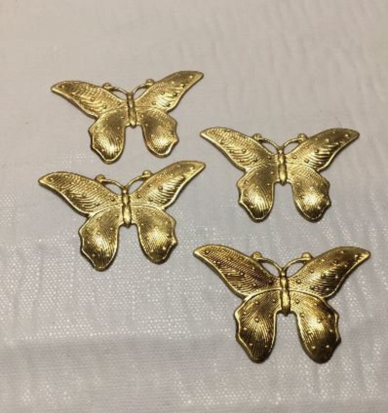 Vintage Raw Brass Stamping/ Large Butterfly with Raised Cut Outs