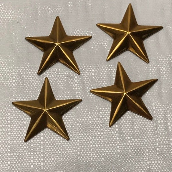 4 Piece, 3-Dimensional, 5 Point Star, Raw Brass Filigree 7/8 Inch, Hollow Back, Sal 4755