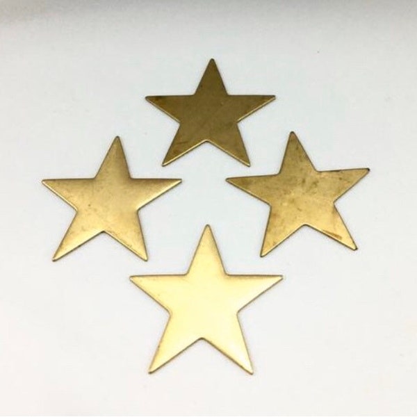 4 qty. 5 point Raw Brass Stars Stampings  1 1/2" Diameter, 1mm thick,  Brass Stampings, Sal-4741