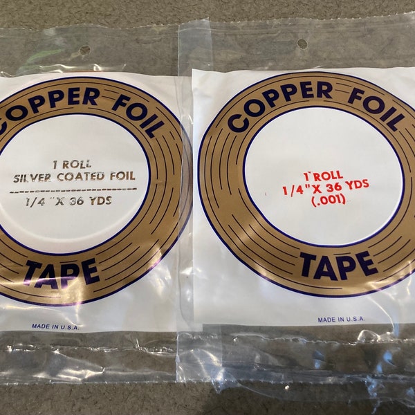 1/4" Wide, Edco Foil, 36 Yards, SILVER, BLACK, or COPPER Back Copper Foil Tape, Jewelry Supplies, Sun Catchers, Stained Glass Projects