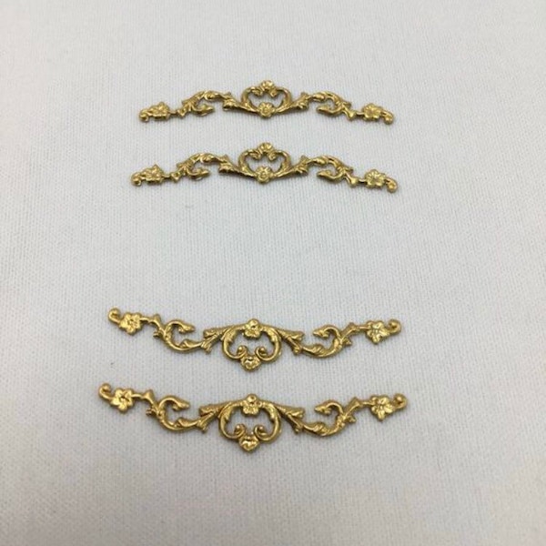 Set of 4, Dainty Hearts, Raw Brass Filigree Stamping, 2 Inches Long, Ful 109