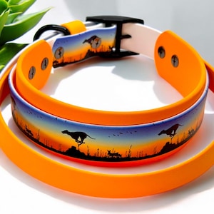 PREMADE | 16-20 Inches | 1.5 Inch with 1 Inch UV Printed Running Dog | Handle | Biothane Dog Collar | Fast Cat | Dock Diving | Dog Sports