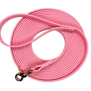 Può includere: Guinzaglio per cani rosa con un moschettone in oro rosa. Il guinzaglio è arrotolato ed è pronto per l'uso.